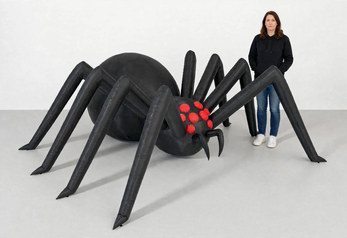 12ft Long Black Inflatable Spider — Loomi Holidays oversized Halloween yard inflatable with built-in LED lighting (5 of 12)