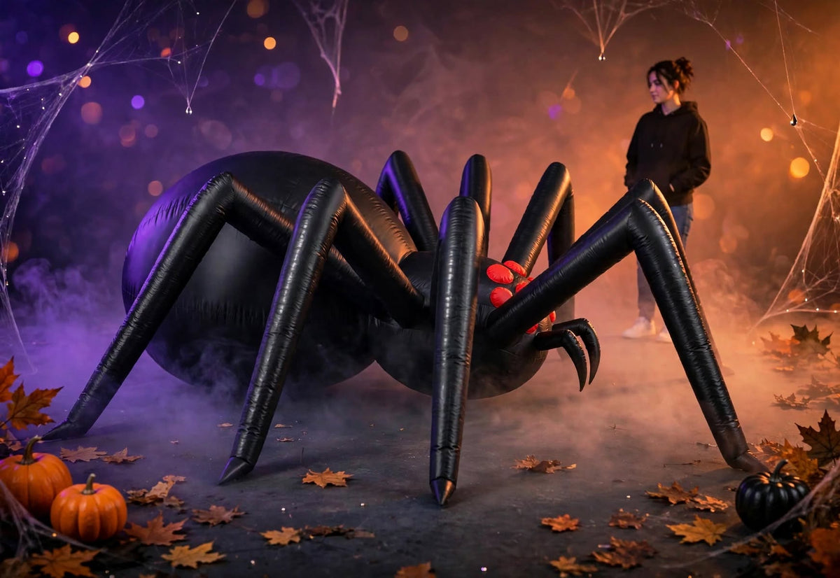12ft Long Black Inflatable Spider — Loomi Holidays oversized Halloween yard inflatable with built-in LED lighting (3 of 12)