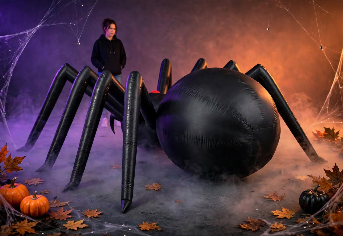 12ft Long Black Inflatable Spider — Loomi Holidays oversized Halloween yard inflatable with built-in LED lighting (4 of 12)