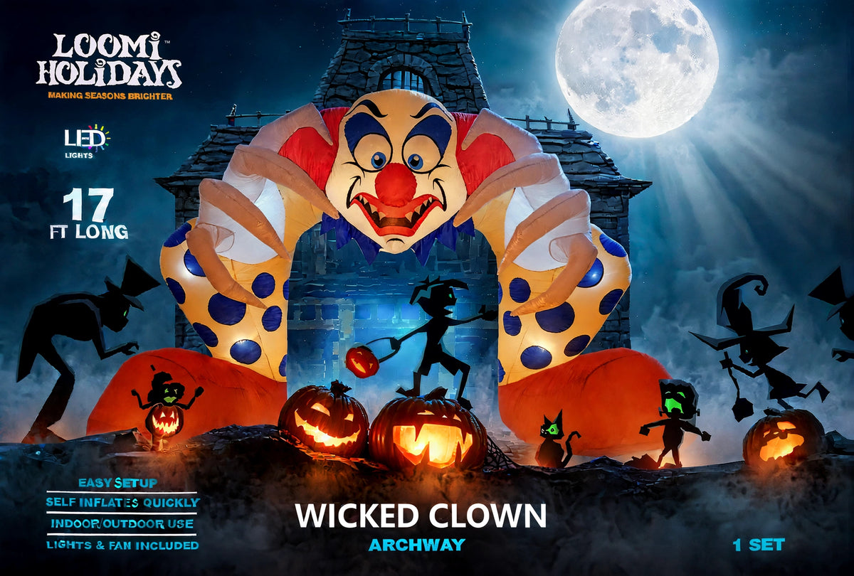 13ft Clown Inflatable Archway — Loomi Holidays oversized Halloween inflatable archway with built-in LED lighting (8 of 10)
